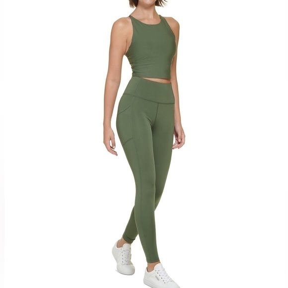 Calvin Klein LOW IMPART HIGH NECK CROP TOP Sizes XL Green - Picture 1 of 7